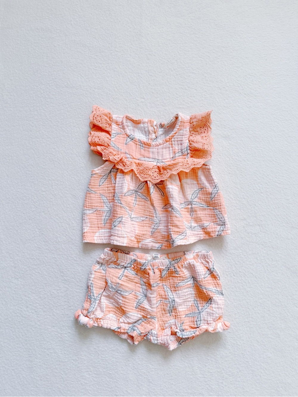Jessica Simpson Toddler Girl Cotton Gauze Muslin Top Shorts Set Orange Peach 24M